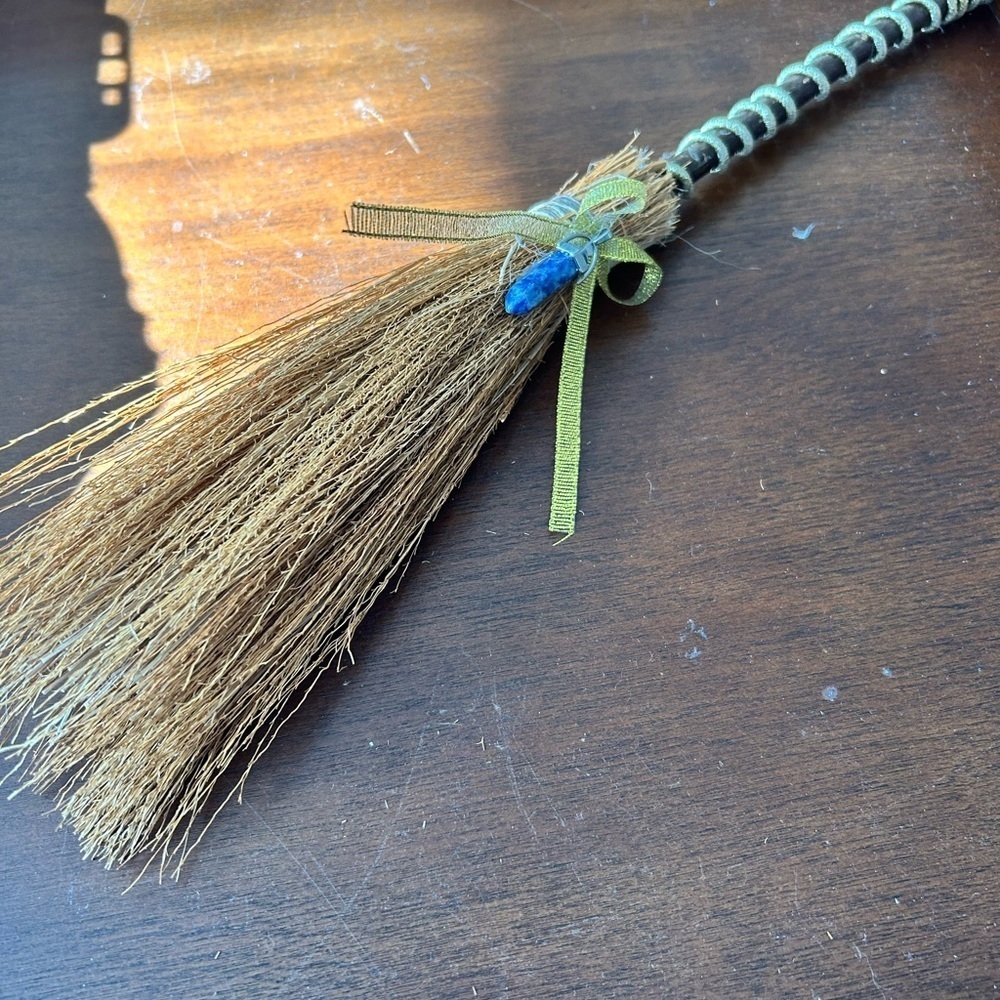 Handcrafted Decorative 16” witch broom  with pendant attached- Great for display